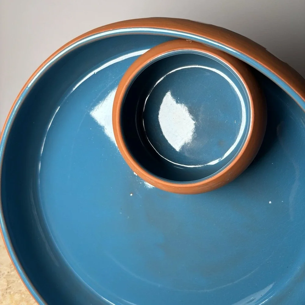 Terracotta Clay Chip And Dip Party Salsa Bowl Himark Portugal Pottery‎ Southwest